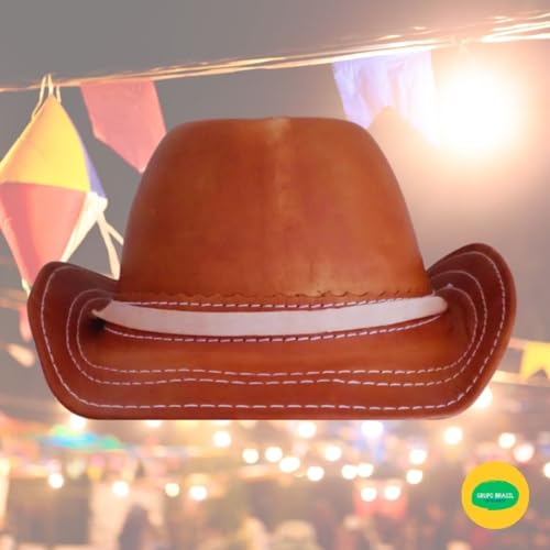 Chapéu SERTANEJO COWBOY Adulto Nordestino Couro Puro Rígido Alça Pescoço - 5 PONTOS