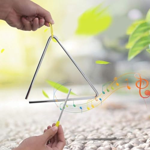 QHFlashbuy Triangel Musikinstrument,6 Zoll Triangle Percussion Instrument,Musikinstrumente für Kinder,Schlag-Dreiecke mit Schlägern für Musikalische Früherziehung