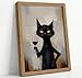 Framed Funny Black Cat Drinking Red Wine Canvas Wall Art Trendy Black Cat Animal Picture Wall Decor Whimsical Feline Poster Print Painting for Living Room Bedroom Bar Artwork Home Decoration
