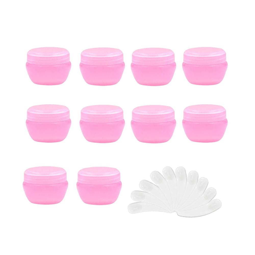 Skypro 5Ml Pink 10Packs 5G/5Ml Frosted Container Jars With Inner Liner For Scrubs, Oils, Salves, Creams, Lotions, Makeup Cosmetics With Mini Scoop (Pink)