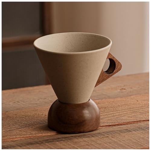 Luulifeコーヒーカップ セット レトロな漏斗型ティー/コーヒーカップ ユニークなデザイン 職人技 セラミック素材 多用途 暮らしに美しい彩りを添えます (小さな- 1個(ボール型ベース))