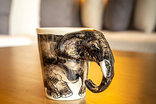 IYARA CRAFT 3D Elephant Mug 11oz – Handcrafted Ceramic Coffee Cup with Sculpted Elephant Handle, Microwave & Dishwasher Safe, Unique Wildlife Gift for Animal Lovers, Women, Christmas & Holiday Gifts