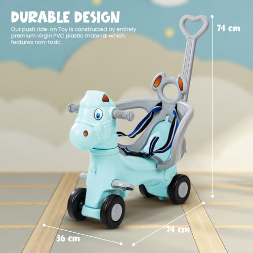Image of Raffy 3 in 1 Baby Rocking Horse for Kids | Push Ride On Toy Kids Car with Push Handle,Balance Board & Safety Guardrail | Baby Rocker & Rocking Chair for 1-3 Years Babies (Light Blue)