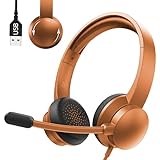 USB Headset with Microphone for PC, Wired Headphones with Mic USB Headsets with Noise Cancelling Microphone, Computer Headset with Microphone for Home Office Online Class Teams Skype（Rose Pink）