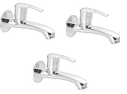 Alturas Step Brass Long Body Bib Cock Tap with Wall Flange- Set of 3