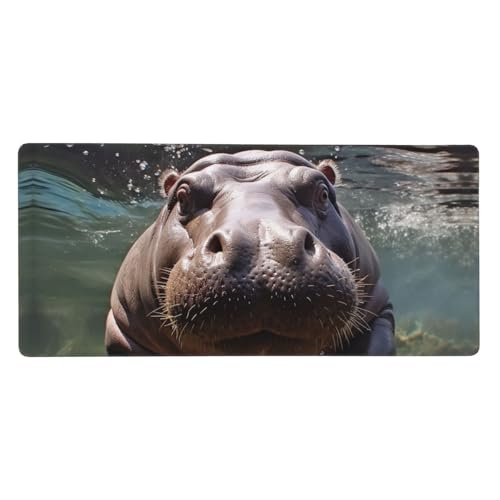 Tapis de bureau étendu 40 x 90 cm pour ordinateur portable avec motif hippopotame de plongée