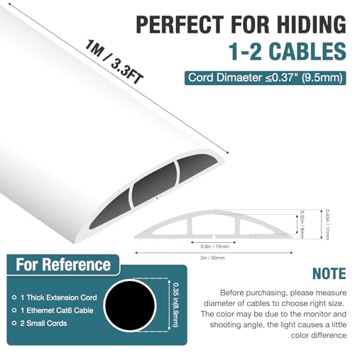 Image of Floor Cord Cover, Cable Protector, 0.63W x 0.31H inches, Wire Cover for Extension Cords, Floor Cable Covers Prevent Cable Trips (White, 50-3.3 Feet)