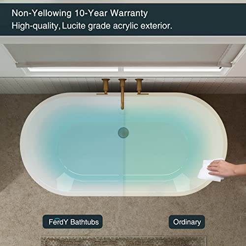 Ferdy Shangri-La 55" Acrylic Freestanding Bathtub, Small Classic Oval Shape Acrylic Soaking Bathtub With Brushed Nickel Drain & Minimalist Linear Design Overflow, Modern White, Cupc Certified #TOP3