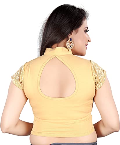 Image of Women's Cotton Short Sleeve Classic Blouse (SC-111-BEIGE- Beige 40)
