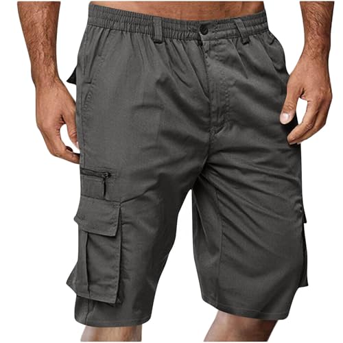 Cargo Shorts for Men Stretch Waist Knee Length Mens Hiking Gear Sports and Outdoors Quick Dry with Zipper Pockets Tactical Gifts Fishing Work Summer Fashions 2025 Trendy 01# Dark Gray L
