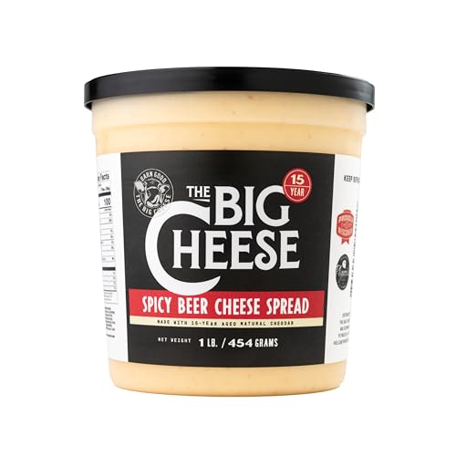 Big Cheese 15-Year Aged Spicy Beer Cold Pack Cheese Spread – Wisconsin Cheddar Cheese Dip, Bold Sharp Flavor Mild Heat, 16 oz Tubs (Pack of 4)