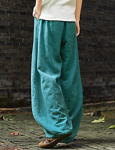 Women's Linen Cotton Wide Leg Pants Lantern Tapered Soft Elastic Waist Trousers with Pockets4
