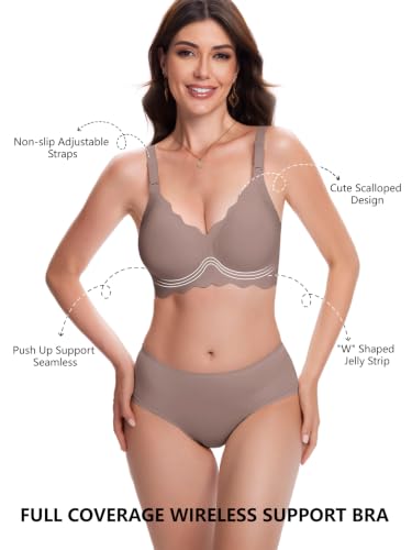Image of COCOMARTS Jelly Bras for Women No Underwire Scalloped Wireless Push Up Bra