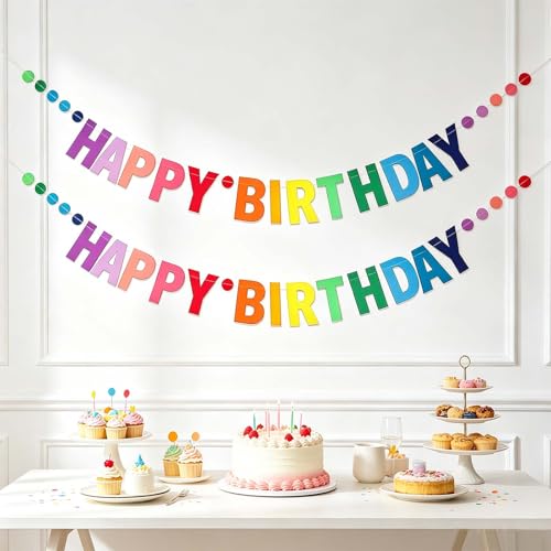Image of Solvio 2PCS Happy Birthday Banner Pre-Strung Blue Bunting Garland with Gold Foil Letters, Colourful Party Decorations Supplies for Boys Girls Kids Men Women Baby Shower Photo Backdrop