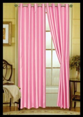 TWO ROSE BABY PINK faux silk grommet window PANEL curtain dropes treatment 55 x 84" BRIGHT COLOR SHINY LOOK GREAT QUALITY