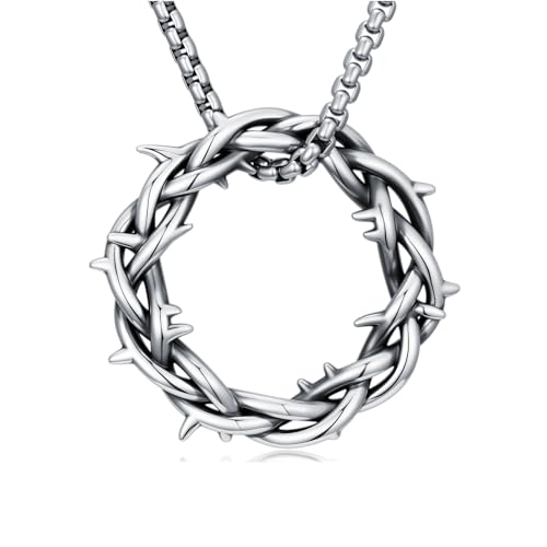 WINNICACA Crown of Thorns Necklace Mens 925 Sterling Silver Crown
