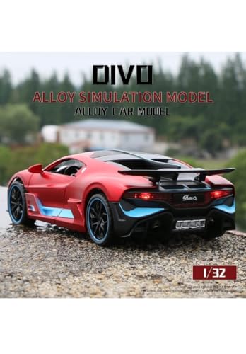 Image of DREAMY DEN Bugatti 1:32 Die-Cast Pull Back Toy Car with Lights & Sound, Alloy Metal Body, Openable Doors - Red Miniature Car for Kids & Collectors (RED)