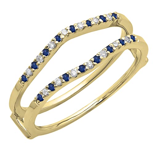 Dazzlingrock Collection Round Alternate Blue Sapphire & White Diamond Wedding Enhancer Guard Ring for Women in 10K Solid Gold