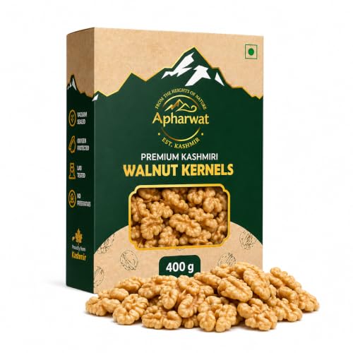 Image of Apharwat Kashmiri Walnut Kernels Without Shell | Light Halves Grade | 400g | Single Origin Kashmir | Vacuum Sealed + Oxygen Absorber | Akhrot Giri | Source of Natural Plant Oils | Lab Tested
