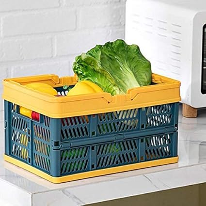 Multipurpose Foldable Basket, Collapsible Storage Crate with Handles, Blue and Yellow-image-48