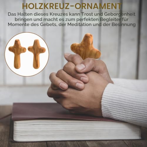 2 Stück Olivenholz Holzkreuze, 10 x 6 cm Wandkreuz aus Olivenholz Handgefertigtes Holzkreuz Wandkreuz für Kommunion Konfirmation Katholisches Christliches Kreuz Gebet Meditation Unterstützung Firmung