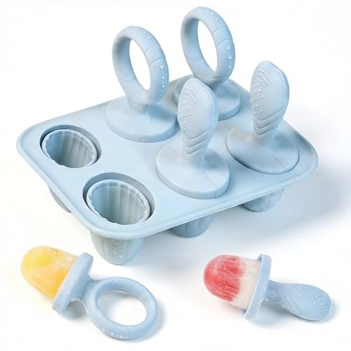 Bitone BPA-Free Silicone Ice Lolly Moulds with Sticks 6 Pcs Ice Cream Moulds Kit for Toddlers with Reusable Sticks Freezer and Dishwasher Safe(-40C to 230C) Baby Food Safe-17ml (Blue)