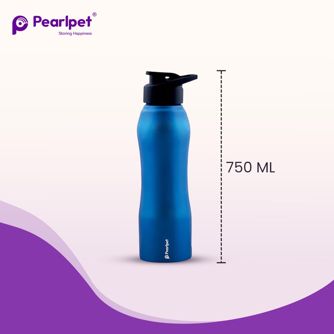 PEARLPET Sportskool Slim Stainless Steel Single Wall Water Bottle 750ml | Leakproof, Durable, Reusable | For Gym, School, Office, Fridge Use | Pack of 1 (Blue) 2