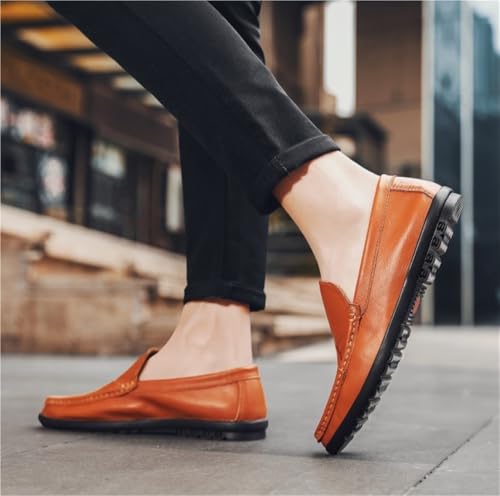 Fashion Slip On Mens Loafers Genuine Leather Round Toe Stitching Details Rubber Sole Resistant Lightweight Comfortable 5