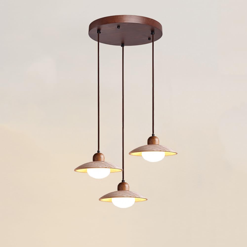 Mid Century Modern Lights Kitchen Island Set of 3 Marble Natural Stlighting Wood Milk Glass Hanging Lamp Rustic Farmhouse Chandelier for Dining Room Bar Bedroom Stairwell/Round Ceiling