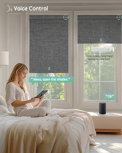 Yoolax Motorized Blinds with Remote, Blackout Smart Blinds Motorized Fabric Roller Shades Work with Alexa, Automatic Shades for Windows Custom Size (Dark Grey)