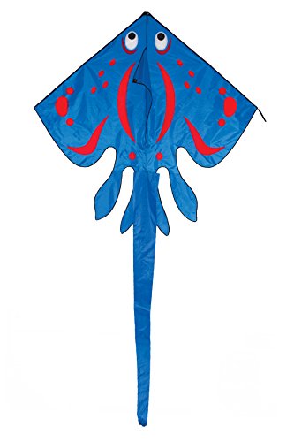 In the Breeze Blue Stingray Kite - Large Single Line Kite - Ripstop Fabric - Kite Line and Bag Included