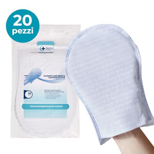 Quimed Italia - Einweg Waschlappen mit ph neutrale Seife, Waschhandschuhe Einweg, Einmalwaschlappen Erwachsene, Sterile Waschhandschuh Desinfektionstücher, 20 Stücke