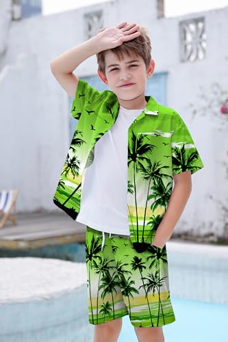 Image of Cromoncent Boy and Men Hawaiian Outfits Short Sleeve Shirts and Shorts Hawaiian Suits Beach Tropical 2 Pcs Vacation Sets