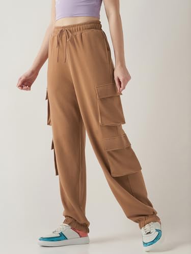 Image of Bewakoof Women's Cotton Super Loose Fit Joggers|Bewakoof Air 1.0 | Track pants for woman | Lower for women | Multipurpose | Activewear | Utility Pockets | Lightweight & Flexible Elastic Waist | Casual Joggers | Loose Fit