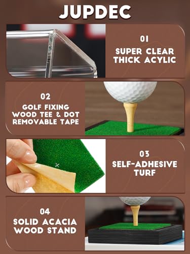Image of JupDec Golf Ball Display Case Clear Acrylic Memorabilia Stand Cube Holder with Wood Base & Tee, Dust Protection Transparent Storage Box for Single Ball Souvenir Golfball Collections, Black, 1 Pack