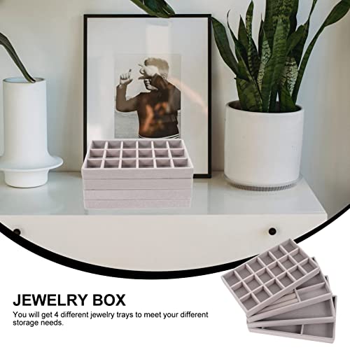 Zerodeko 4 bandejas empilháveis para joias, armário, gaveta, organizador de joias, bandejas de exibi