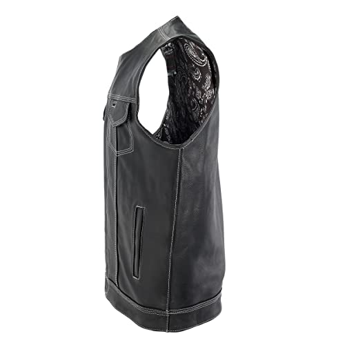 Excelsior Men's Soa Style Paisley Liner Collarless Leather Vest With Premium Patch Holder And Outside Access Gun Pocket Motorcycle Rider Jacket For Men(Black, 4Xl) #TOP1