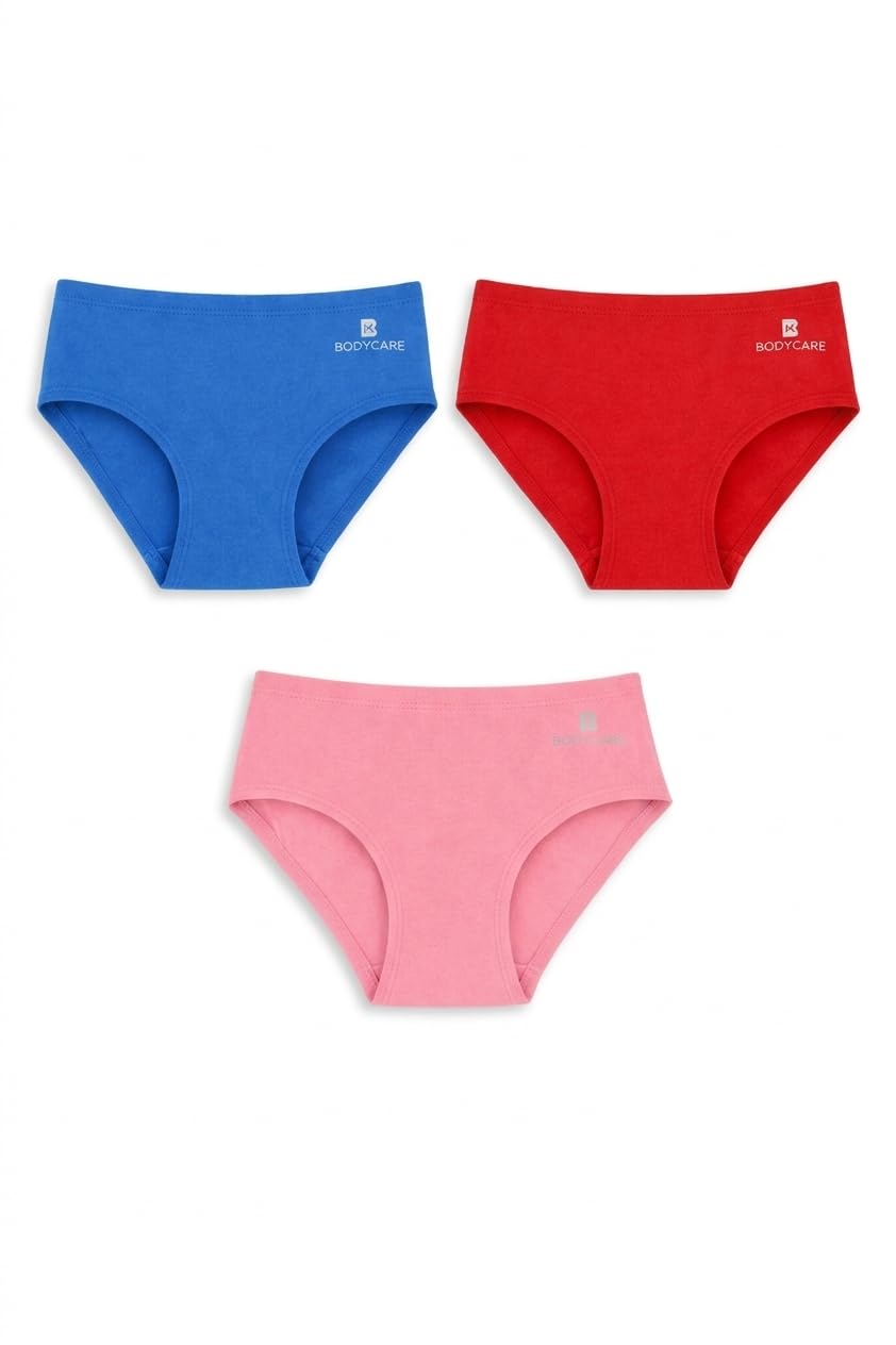 BODYCARE Girls Panties Pack of 3 Comfortable Mid-Waist Cotton Soft Innerwear, Full Coverage Breathable Briefs (Color May Vary)-image-2