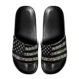 Psesaysky Old American Flag Slide Sandals for Mens Ultimate Comfort Black Slippers Anti-Slip Sole Shower Shoes Quick Drying Cozy Patriotic Flat Shoes Footwear for 4th of July