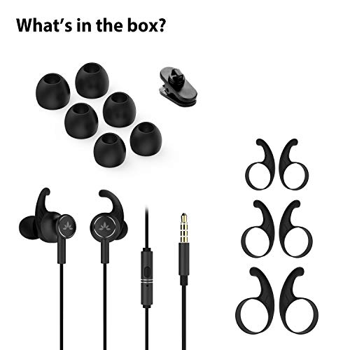 Avantree Me12 Sports Earbuds Wired With Microphone, Sweatproof Running Earphones With Earfin, Metal In Ear Headphones For Workout Exercise Gym, Compatible With Iphone Android Cell Phones Pc #TOP6