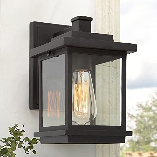 LALUZ Outdoor Wall Lantern, Rectangle Porch Lights Outdoor Light Fixtures Wall Mount, Weather-Proof Exterior Wall Lamp with Clear Glass, Anti-Rust Outdoor Sconce Lighting for Patio, Textured Black