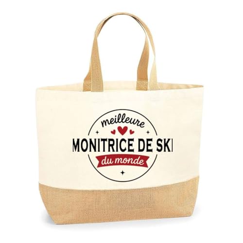 Sac Jute Meilleure Monitrice de ski du monde : idée cadeau personnalisé originale pour collègue