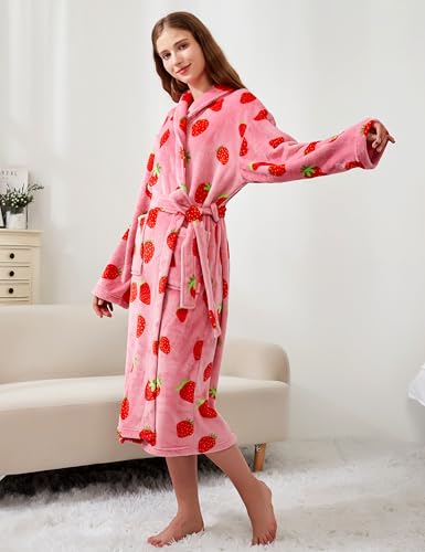 Women's Fleece Bath Robe Full Length Plush Soft Bathrobe Warm Lounge Sleepwear Robe with Pockets Gift for Mom Wife Dad Friend4