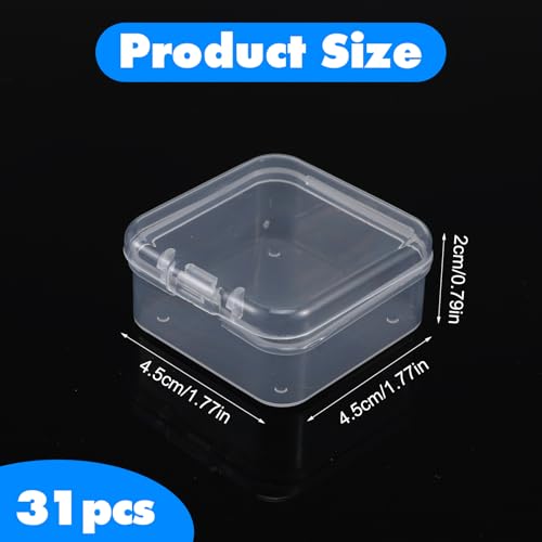Image of Qianyu 31 Pcs Small Bead Storage Containers Mini Clear Plastic Rectangle Transparent Organizer Box Cases with Hinged Lids for Organizing Craft Tiny Items and Jewelry Making Supplies