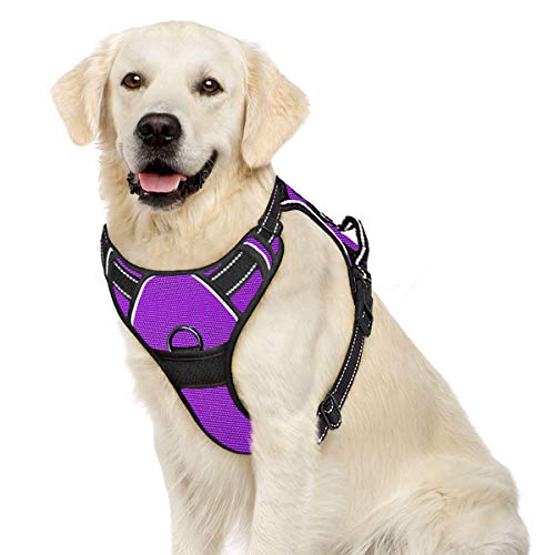IPETSZOO Dog Harness No Pull Dog Harness for Large Dogs with Handle Adjustable Outdoor Pet Vest 3M Reflective Oxford Material Vest for Dogs Easy Control for Small Medium Large Dogs(Purple,L)