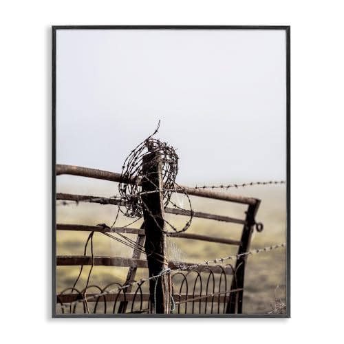 'Rural Meadow Fence Barbed Wire Countryside'| Framed Giclee Art