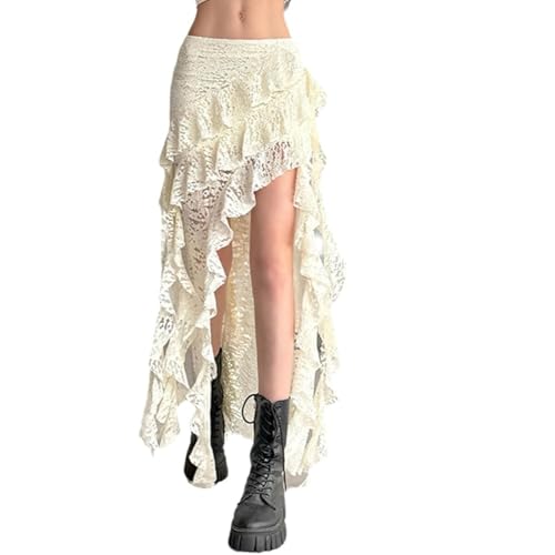 Spitzenröcke für Damen, Rüschen, unregelmäßig, Faltenrock, Y2K...