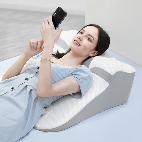 LiebKomfon Bed Wedge Pillow for Sleep Apnea Acid Reflux& Snoring Relief Post-Surgery Recovery Pillow with Ergonomic 3-in-1 Certified Memory Foam for Back Neck& Head Support (Pearl White)