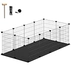 FunHola DIY Pet Playpen with Waterproof Washable Mat, L, Small Animal Pen, Pet Fence Indoor, DIY Metal Enclosure for Hamsters, Guinea Pig, 12 pcs Black Wire Mesh, 48.5 x 24.8 x 16.1 inches