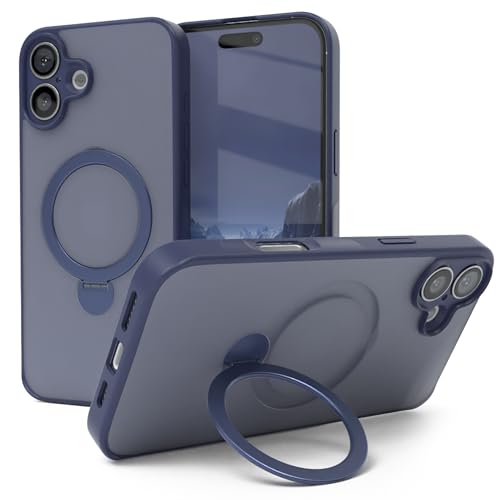 Coque iPhone 16 Plus antichoc bleu nuit protection rayures charge Qi et bague de support